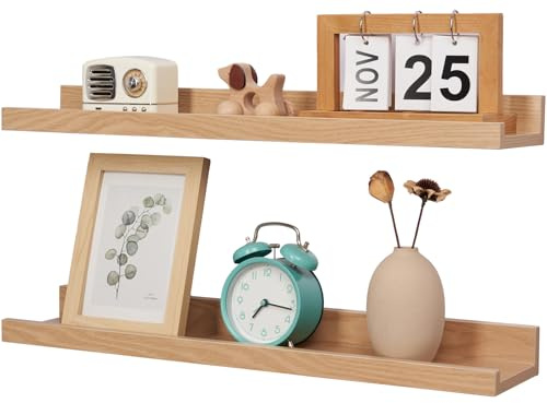 Conamily Floating Shelf, 40cm Rustic Natural Wood Book Shelf with Lip Wall Mounted Picture Ledge Shelf for Home Decor Bedroom, Living Room, Kitchen, Bathroom