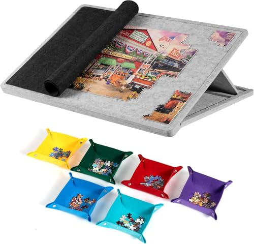 GOURDBRO Tablero de Rompecabezas 1000 Piezas con Soporte Ajustable - 6 Bandejas de Clasificación y Cubierta Protectora - Tabla Plegable Antideslizante - Almacenamiento Seguro y Portátil