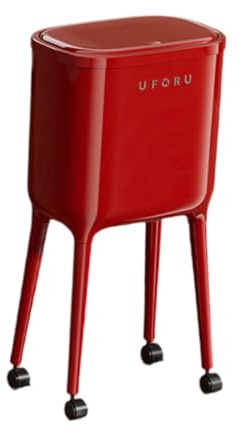 SZLIFE Pattumiera a Pressione con Ruote, 16 Litri, Minimalista, con Coperchio e Piede Alto, Cestino per la Carta straccia Domestica, per Ufficio, Rosso