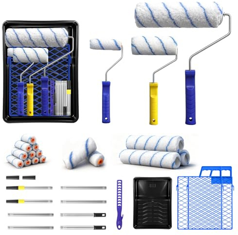 Professional Malerset+Farbroller Set+ Malerpinsel Set- farbroller/malerrolle/farbwalze, farbroller klein, pinselrolle, malerpinsel, Malerwalze Set mit sauberem, streifenfreiem Farbauftrag