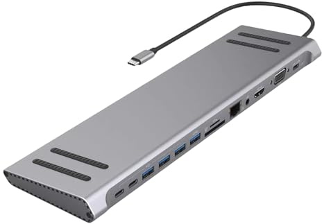 Adaptador multipuerto USB C 14 en 1, estación de acoplamiento USB para portátiles, tipo adaptador de red