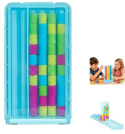Mini Color Stack Challenge, Portable Brain Teaser Puzzle with 40 Rings and Racks, Colour Matching Stacking Game with Cards, for Kids and Adults, Family Game Night