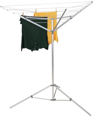 Household Essentials Portable Umbrella Clothesline, 64 Ft of Hanging Space, Pre-Strung with Stable Base, Silver
