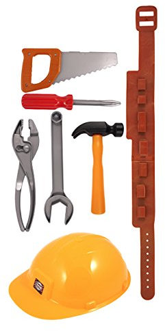 Child's Builders Plastic Fancy Dress Accessories Set - Belt, Hat, Tools