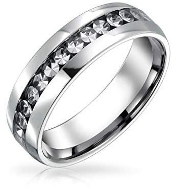 Bling Jewelry Anneau De Bande D'Éternité En Cristal Blanc Clair De Mois De Naissance D'Avril Nuptial En Acier Inoxydable Ton Argent