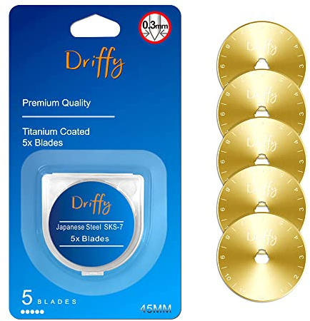 Rotary Cutter Blades 45mm Titanium 5-PACK - fits OLFA, Fiskars Sewing Quilting Accessories Ruler