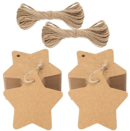 jijAcraft Geschenkanhänger Weihnachten Stern Anhänger Kraftpapier Etiketten, 100 Stück Geschenkanhänger Kraftpapier Weihnachten Tags mit Jute-Schnur, für Weihnachtsgeschenke Dekoration