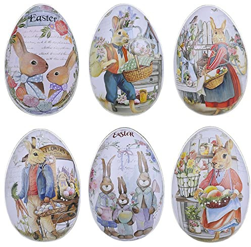 Crazy Night Assorted Metallic Easter Egg Container Different Design Wedding Supplies Painting Print Candy Packaging Box Tin Easter Day Eggs Random Color (6)