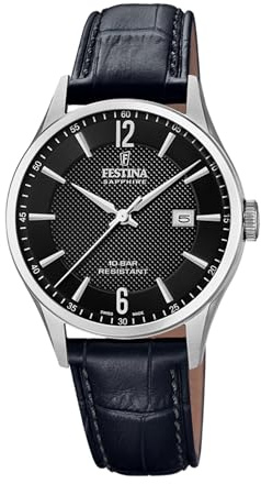 Festina Swiss Made Herrenuhr Analog Leder Schwarz - Quarz Datum - Saphirglas, Wasserdicht 10 ATM Elegant - F20007/4 Classic Leather