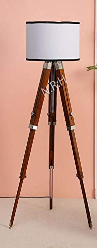 Lámpara de pie con trípode de madera náutica para decoración del hogar y la oficina (sin sombra)