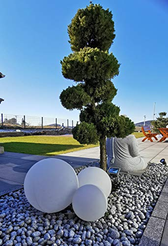 Trango 3er Set 23400WB IP65 Gartenkugel in Weiß matt mit 20/30/40cm Durchmesser *SNOW* Kugelleuchte inkl. je 1x 4-5 Watt E27 LED Leuchtmittel & je ca. 5 Meter IP44 Kabel, Gartenleuchte, Leuchtkugel