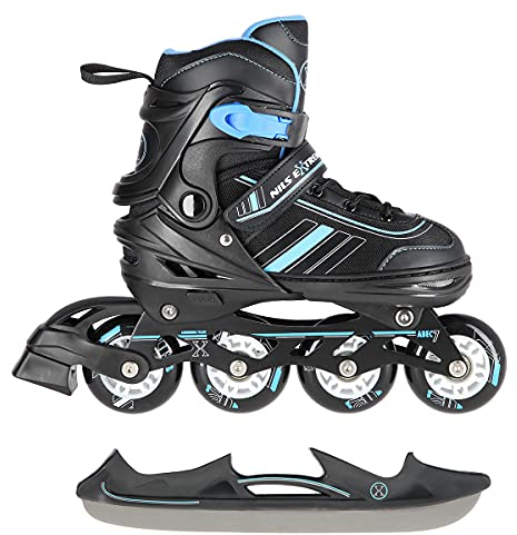 2in1 Inlineskates/Schlittschuhe Nils Extreme Spirit Schwarz/Blau ABEC7 Gr. 29-33 verstellbar