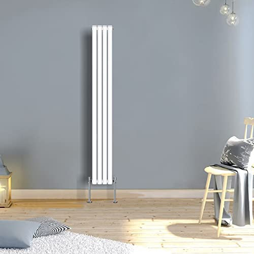 Warmehaus Modern White Vertical Upright Tall Double Oval Panel Radiator 1800x236mm