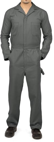 NY Threads Men’s Twill Coverall Relaxed Fit Long Sleeve Utility Work Wear, X-Large, Grey