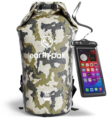 Waterproof Dry Bag 55L - Roll Top Compression Sack for Kayak Paddleboard | Camo Waterproof Dry Bag 55L - IPX8 Phone Case, Roll Top Seal for Sailing, Kayaking & Paddleboarding