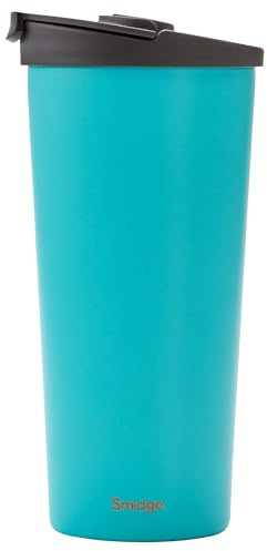 Smidge 473ml Travel Cup - 100% Leak-Proof Travel Mug – Double-Walled, Vacuum Insulated Mug – Keeps Drinks Hot for 6 Hours, Cold for 12 Hours – Easy to Clean, 18/10 Stainless Steel – Aqua