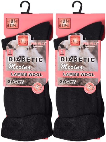 ZRWASKA® 2 paia di calzini termici in lana Merino per donne, calzini diabetici extra caldi e spessi, non elastici, morbidi, ampi, elasticizzati nella parte superiore, per camminare e fare escursioni