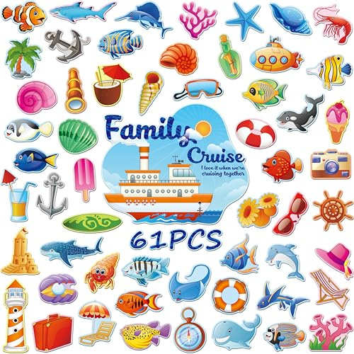 61PCS Large Cruise Door Magnets, Magnetic Waterproof Navigation Boat Anchor Cruise Ship Car Decors, Decorative Refrigerator Protector Magnets for Refrigerator, Carnival Cruise Party