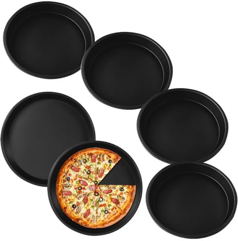 MEYAGOT Set da 6 Teglie Per Pizza Rotonde 23 cm in Acciaio Inox e Carbonio - Per Pizza, Tarte Flambée, Microonde, Cottura Al Forno