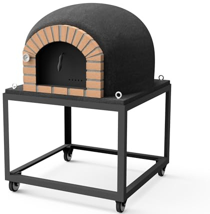 MOVELAR - Horno de Leña Exterior de Obra STROMBOLI (Negro - 80 x 80 x 152 cm) - Horno de leña para jardín, exterior en hormigón, aislado con corcho, 3 mantas cerámicas - REF: M00107