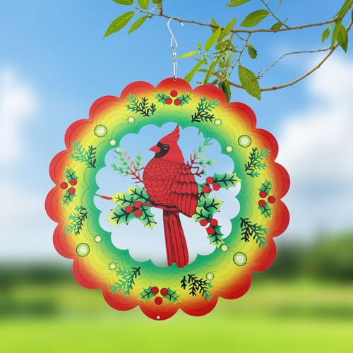 Cardinal Wind Spinners 3D Rotating Wind Chimes, Hanging Wind Spinner Stainless Steel Cardinal Yard Spinner Wind Sculptures for Indoor/Outdoor Yard Art Window Decorations Women Gift