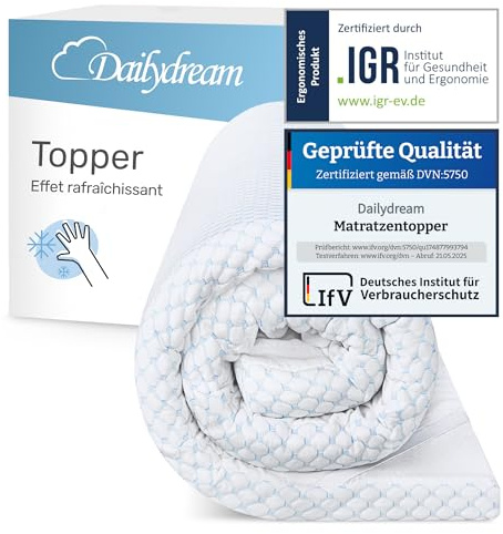 Dailydream Topper matrimoniale 160x200 cm memory foam, altezza 5 cm, «Edition Cool Touch, Model M », Topper per materasso, divano letto o letto da campeggio, Coprimaterasso confortevole