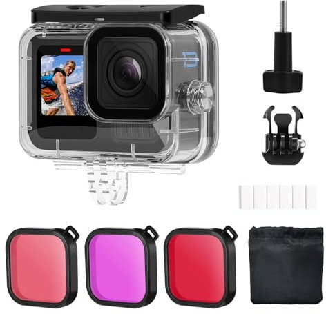 196FT/60M Waterproof Case with Dive Filters for GoPro Hero 13 Black, Underwater Protective Dive Housing Case Shell with mit 3 Filtern+6 Anti-Beschlag-Tuch