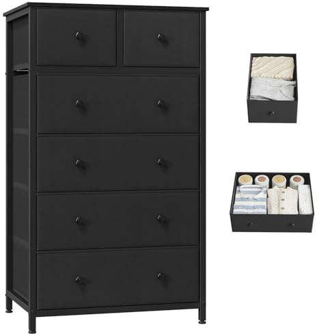 Somdot Chest of Drawers for Bedroom with 6 Drawers, Storage Cabinet Storage Unit with Fabric Drawers for Closet Nursery Living Room Laundry Hallway, Black
