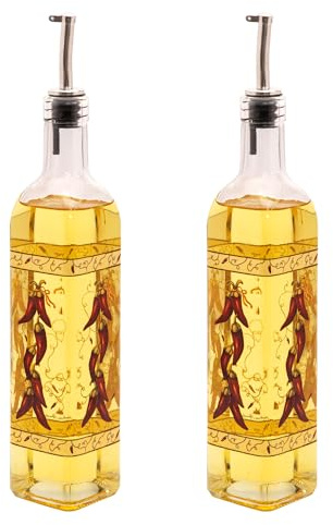 DUSVALLY Oil Bottle Vinegar Cruet Olive Oil For Kitchen Cooking 2 PACK 17oz，Chili