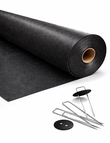 JARDIN202 - Malla Geotextil Antihierbas 105 gr/m² Eco-Resistente - Protección UV para Jardín y Huerto | Resistente al desgarro | 1 x 50 m + 50 Anclajes (Negro)