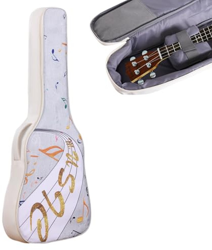 Telimocy Music Note Acoustic Guitar Bag, White 40 41 Inch Guitar Case Soft, 0.52in/13mm Extra Thick Padding with Neck Cradle & Anti-Friction Fret Protector