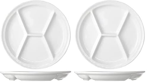 Cosy & Trendy HJ3151 Assiette à fondue, 4 compartiments, Porcelaine, diamètre 26 cm, Blanc (Lot de 2)