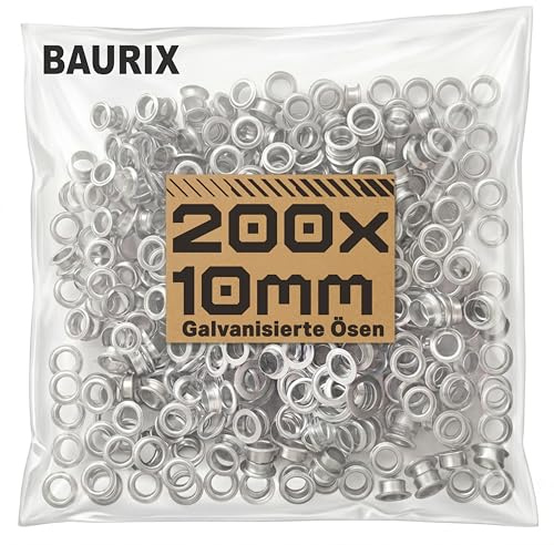 BAURIX® 200 Occhielli (Ø 10 mm) per Pinza TALOS – SOLO OCCHIELLI – per Teli, Tendalino, Pelle e Tende – Ideale per Fai-da-te, Sartori e Bricolage – Pinza disponibile separatamente