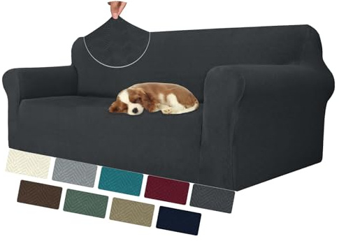 MAXIJIN Elastic 3 Seater Sofa Covers (71-91, Universal Couch Cover With Armrests, Modern Stretch Cat Anti-Scratch Covers, Washable Non-Slip Slipcovers (Dark Grey, 3 Seater)