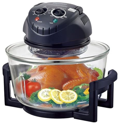 Friggitrice ad aria alogena da 12 litri, forno da banco multiuso da 1300 W con temperatura manuale e timer da 130-230 °C, conserva nutrienti e aromi(Black)