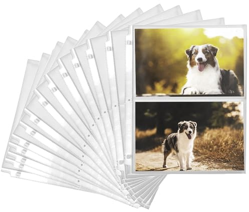 Samsill 100 Pack 5x7 Photo Album Refills, 100 Pictures, 3-Ring Binder Photo Sleeve Inserts, 2 Pocket Photo Page for 5x7 Photographs, Postcards, Recipe Cards, 400 Pictures Total