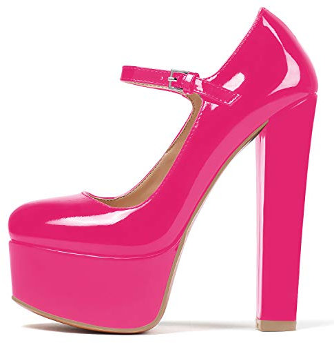 EDEFS Damen Plateau Pumps,Damen Comfort Fashion Pumps,Frauen Riemchen Pumps mit Blockabsatz,Rose EU40