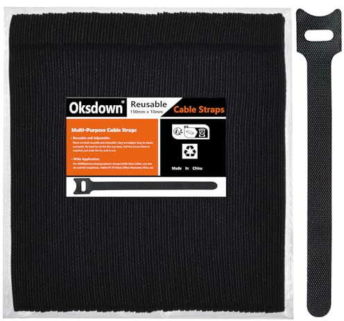 Oksdown Reusable Cable Ties Black 100 Pack Cable Straps Adjustable Releasable Wire Ties Hook and Loop Cable Tie Tidy for Desk Compatible PC Cable Management Cord Organiser