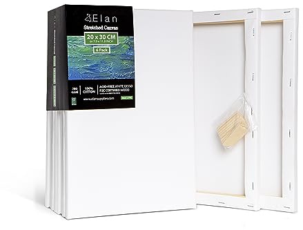 Elan Stretched Canvases 20x30 CM, 6-Pack Art Canvases for Painting 280 GSM, Triple Primed Stretched Canvas for Painting, Small Canvas 20x30 CM