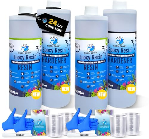 Resin Glory- 2L/64oz 1:1 Ratio Epoxy Resin Kit - Crystal Clear, Food Safe, UV Stable for Crafts, Jewellery, Wood, Coasters, Mould Casting (2L Epoxy Resin Kit)