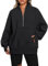 Famulily Women's Oversized Sweatshirts Casual Long Sleeve Fleece Pullover Sweaters Quarter Zip Tops with Pockets Black XL