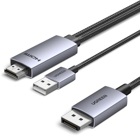 UGREEN Non-bidirectional HDMI to DisplayPort Cable 2m 4K@60Hz 1440P@144/120Hz 1080P@240Hz HDMI DP Adapter HDR FreeSync G-Sync HDCP Compatible with PS5/4 Xbox Series X/S Switch Laptop PC Game Monitor