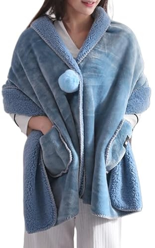 LIUYUYOUGO Coprispalle Donna Elegante,Poncho Da Donna Scialli In Pile Sherpa Multiuso Coperte Indossabili Mantello In Flanella Soffice E Ultra Morbido Con Pompon Sciarpe Calde Cappotto Per Casa Uffi