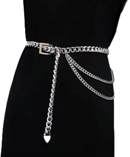 Milakoo dam midjebälte kedjebälte Y2K justerbart punk kedjebälte midjekedja höftkedja legering kedja body link outfit för klänningar jeans, J1-silver-kvadratiskt spänne, En Storlek