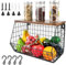 Corbeille a Fruit, Panier a Fruit Mural Mur Empilable Bac, Panier Rangement Cuisine, Corbeilles à Fruits avec 2 Crochets, Panier Legumes Rangement Cuisine, Noir