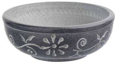 NKlaus Bol d'encens Ø 10 cm en stéatite noire, avec gravure florale, idéal pour résines, encens, rituels et encens 16711