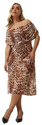 Yours Limited Collection Curve Leopard Print Bardot Dress - Women's - Plus Size Curve Brown