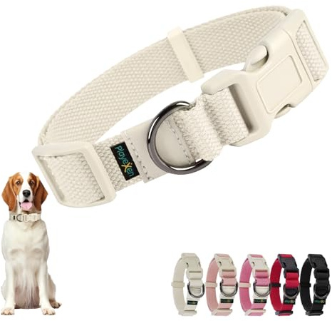 Collare Cane, Collare Regolabili in Morbido Cotone per Cani & Gatto Taglia Piccola Media Grande, Collari per Cane Personalizzato con Medaglietta Rimovibile, 35-50/2,5cm (M), Beige