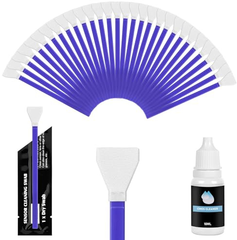AYESY Sensorrengöringssats för full ram, 30 st kamerasensor rengöringssats med 10 ml flytande sensor, 24 mm mikrofiber Swab för rengöring av objektiv, filter, mobiltelefoner - blå