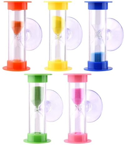 Timer - Clessidra | Set di clessidra in vetro | Sanduuhra Set per i | 5 pezzi di orologio di aspirazione in vetro | Timmer-Seet 2 minuti / 3 minuti per spazzolare i denti dell'Inf